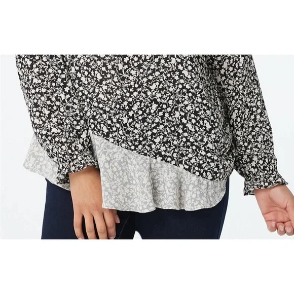 LOGO by Lori Goldstein Floral Long Sleeve Blouse Top Contrasting Panels 2X - Picture 5 of 7